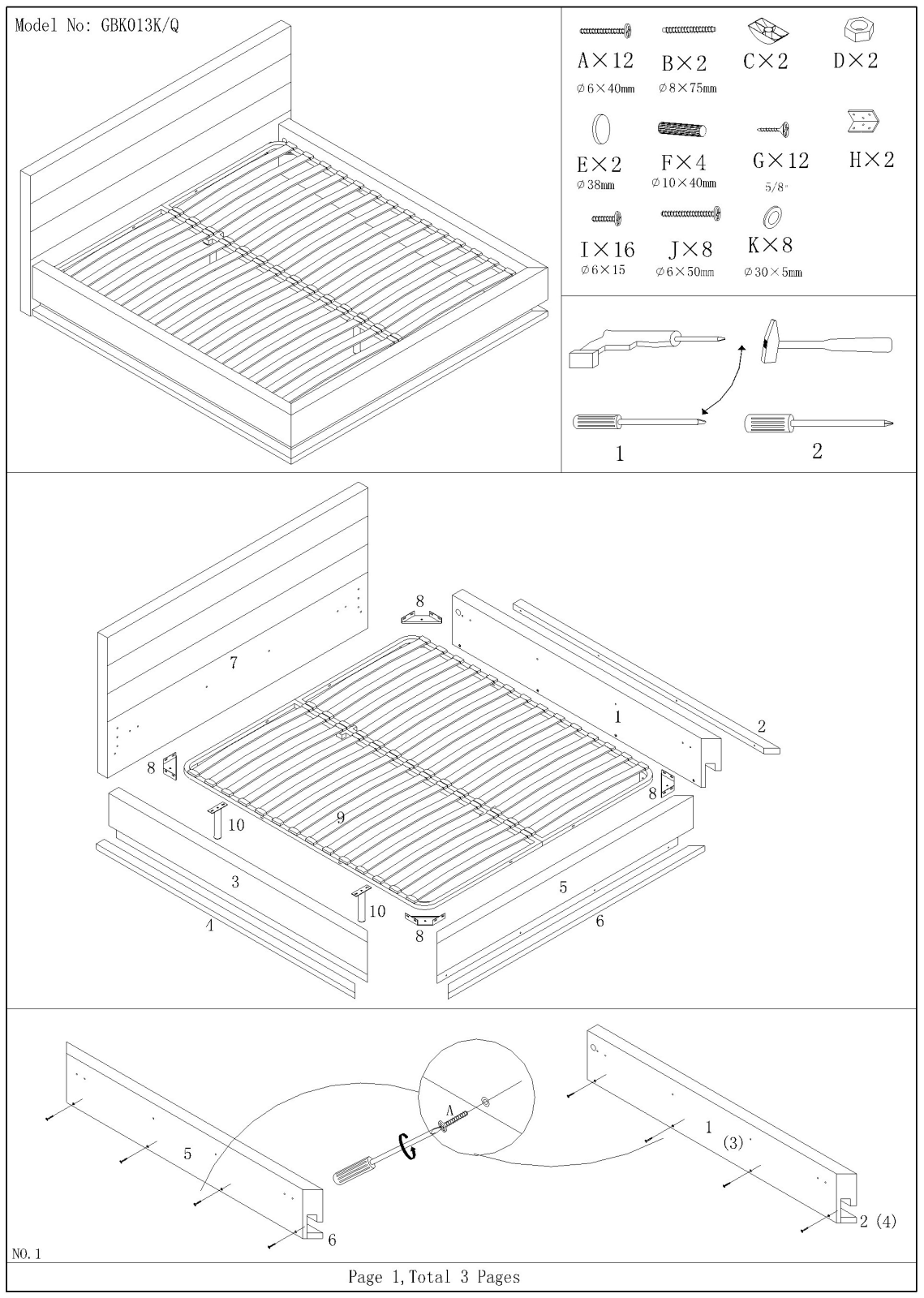 VIG Furniture VGKCINFINITYK, VGKCINFINITYBLK Assembly Guide