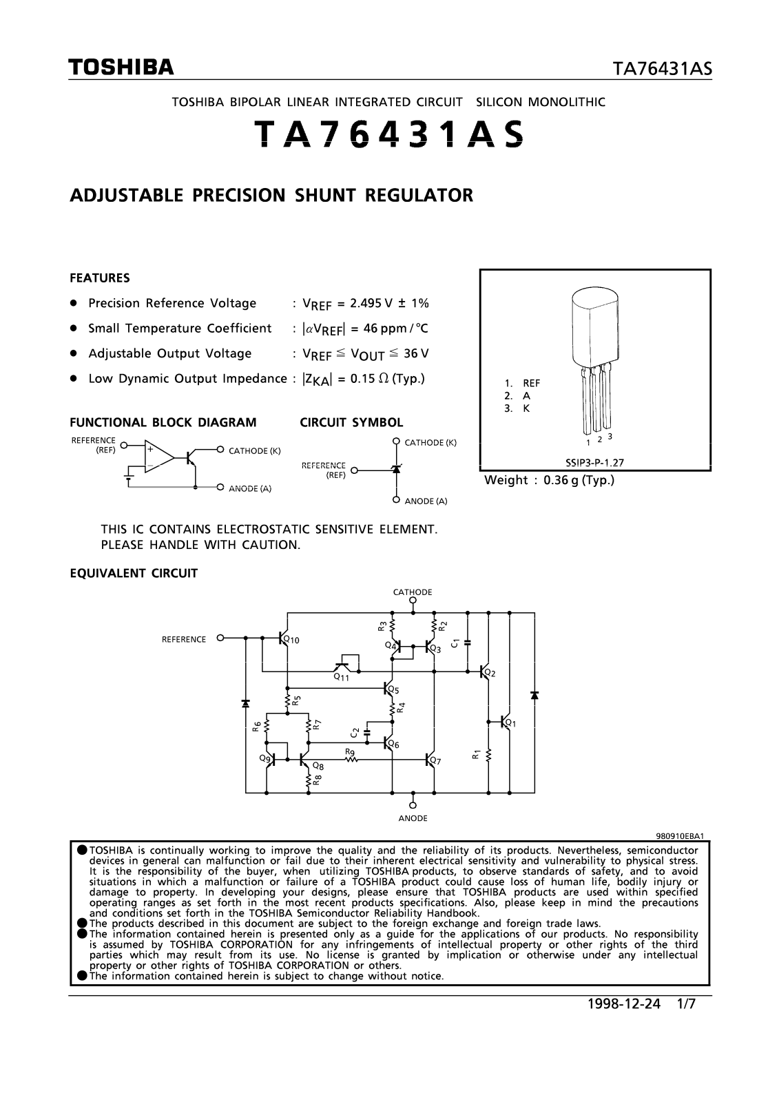 Toshiba TA76431AS Datasheet