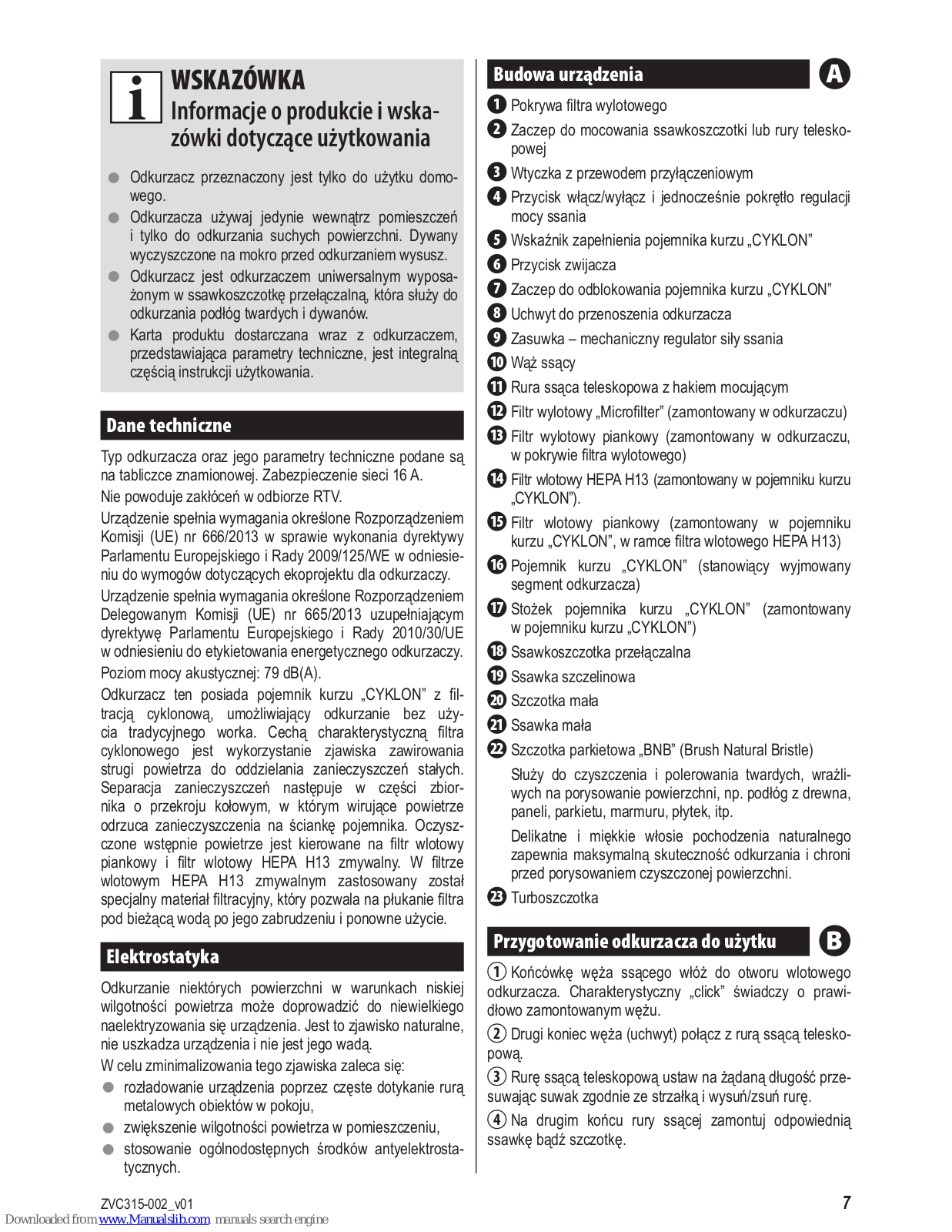 Zelmer zvc 315 SK User Manual