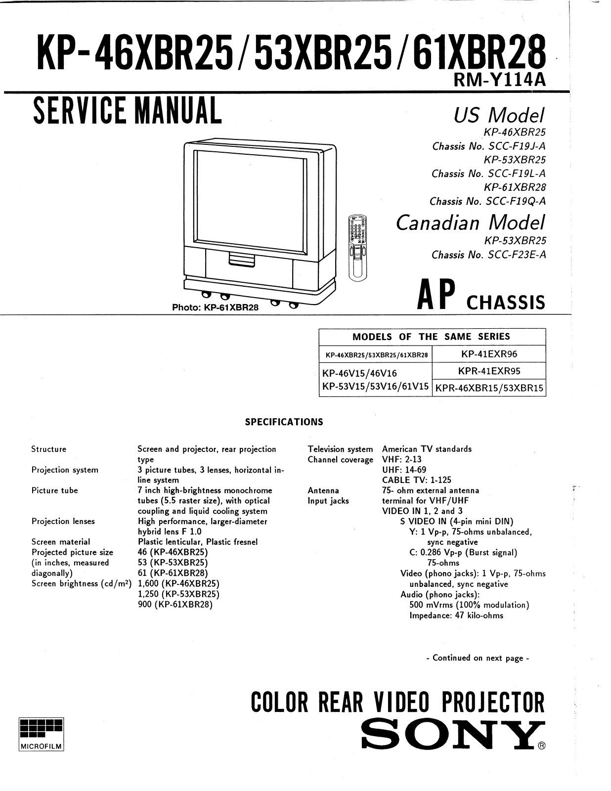 SONY KP46XBR25 Service Manual