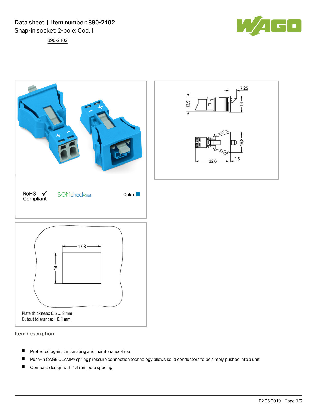 Wago 890-2102 Data Sheet