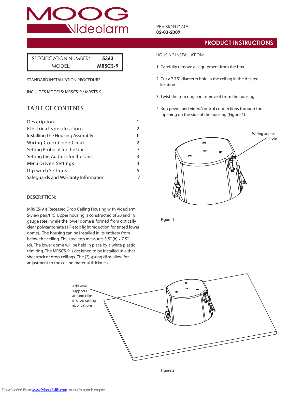 Moog Videolarm MR5CN-3, MR5TN-3, MR5TS-3, MR5CS-3, MR5CS-9 Product Instructions