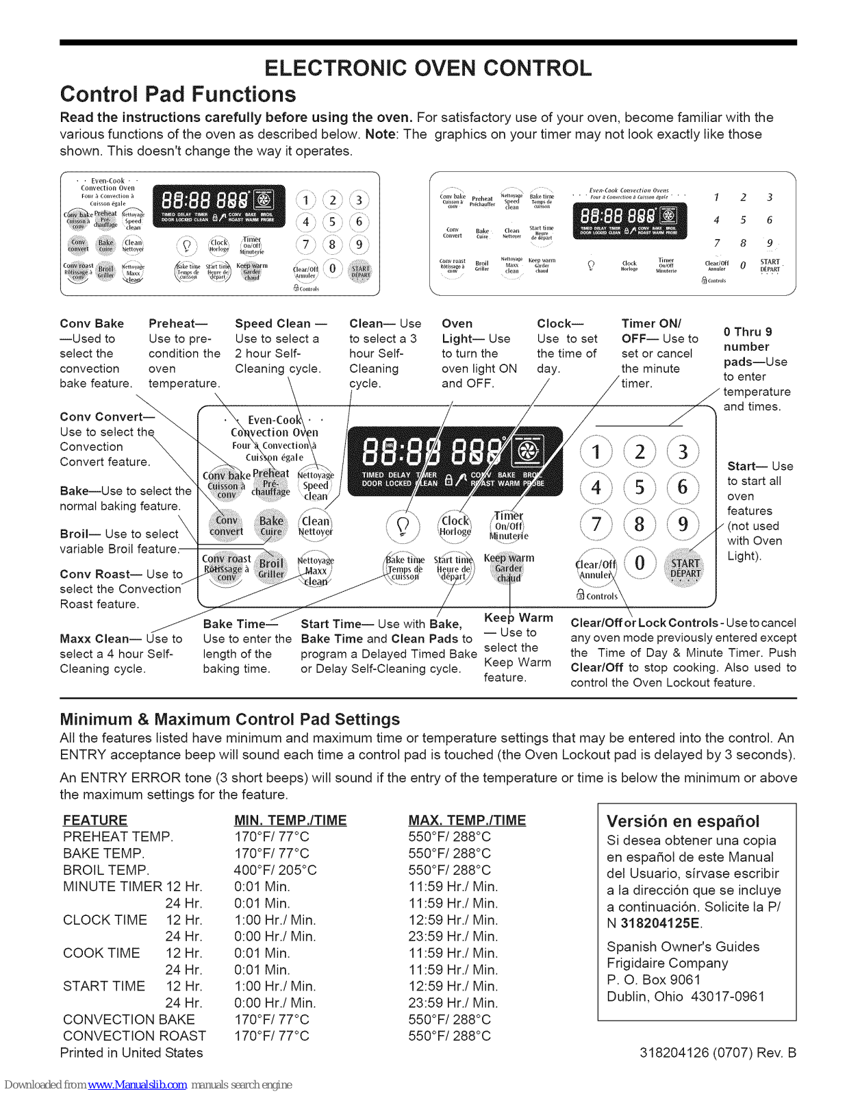 Frigidaire CPLES399EC9, CPCS389EC9, CPLES399ECA Control Manual - ManualMachine.com