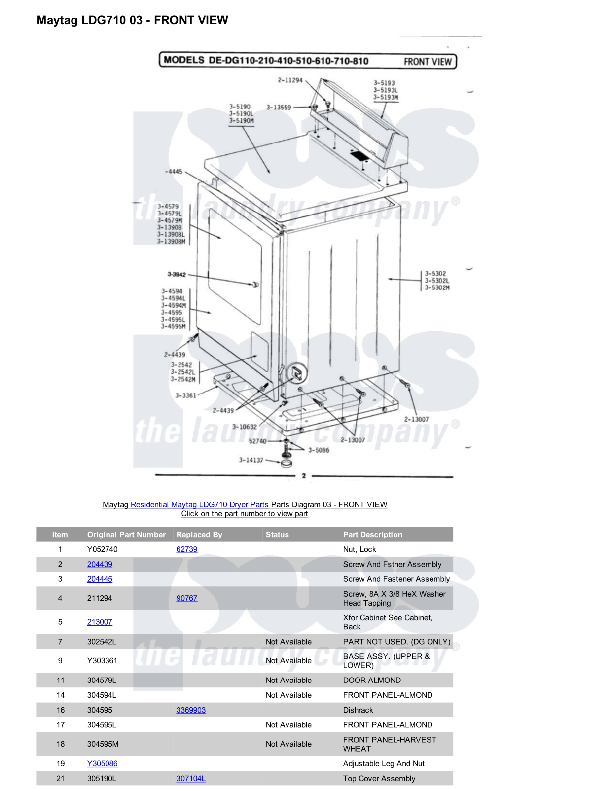 Maytag LDG710 Parts Diagram