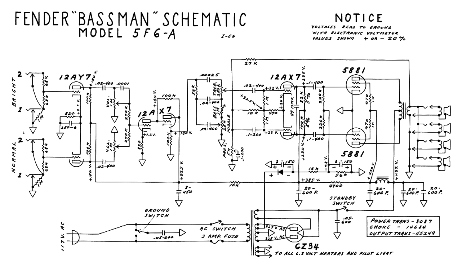 Marshall Bassman-5F6-A Schematic