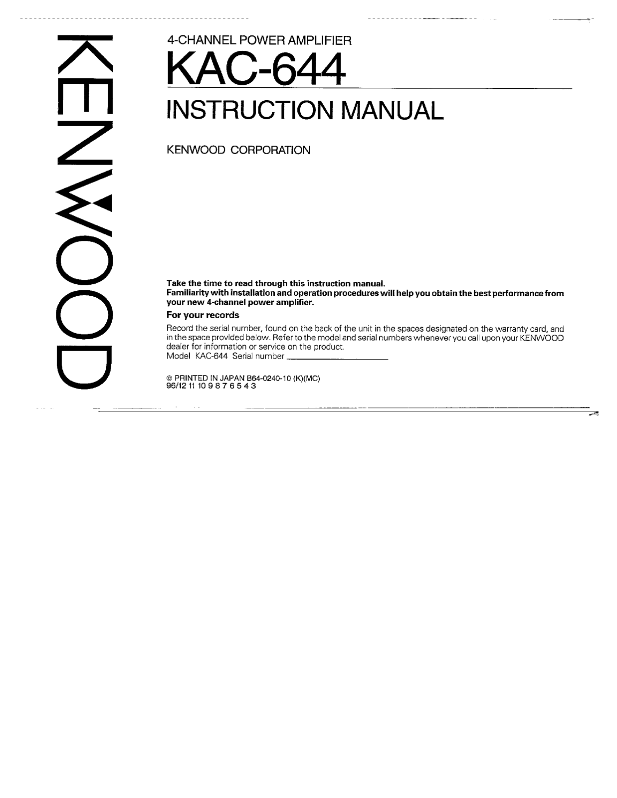 Kenwood KAC-644 Owner's Manual