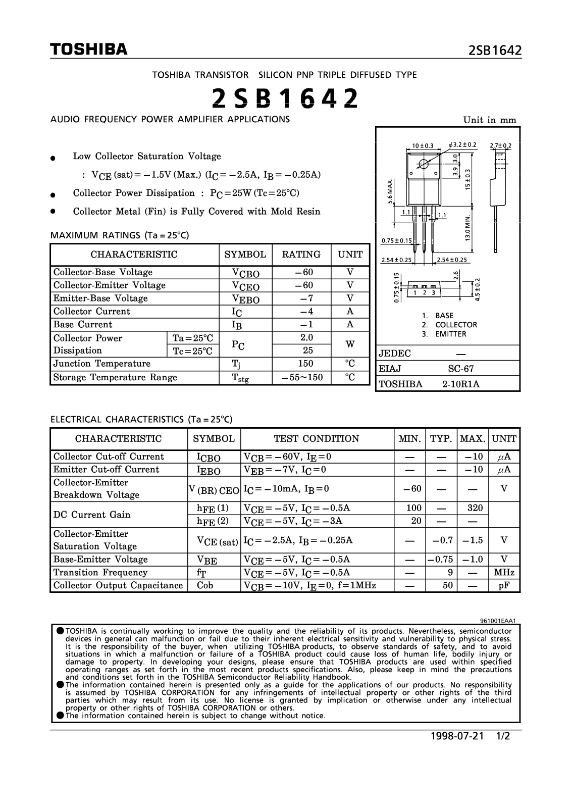 Toshiba 2SB1642 Datasheet