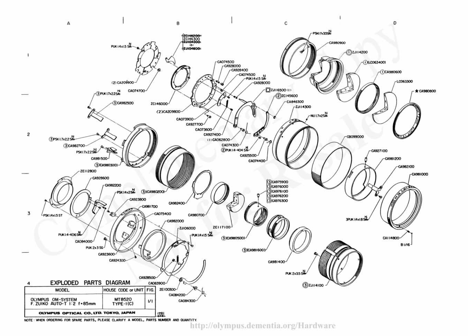 OLYMPUS 85mm f2.0 Service Manual