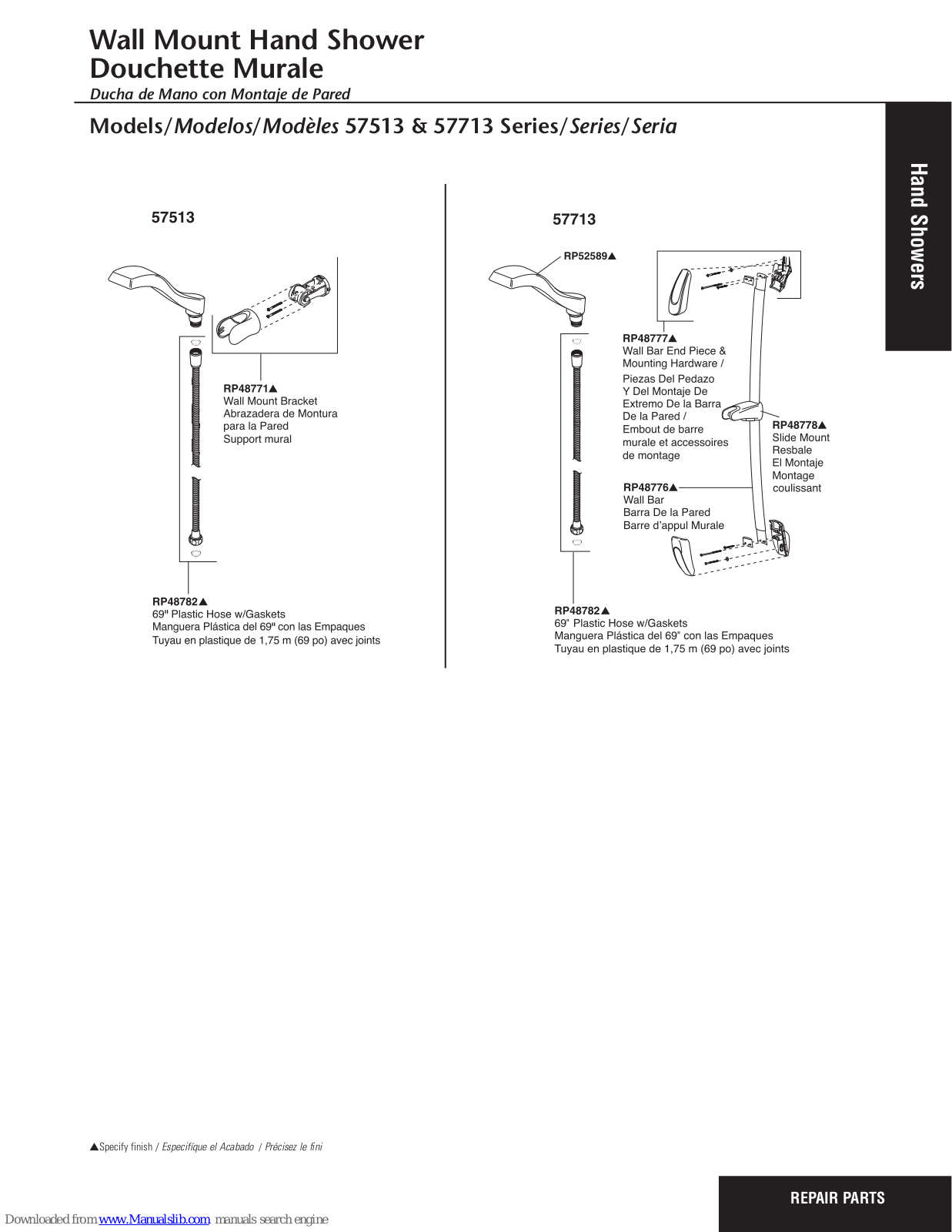 Delta 57513 Series, 57713 Series Parts Manual