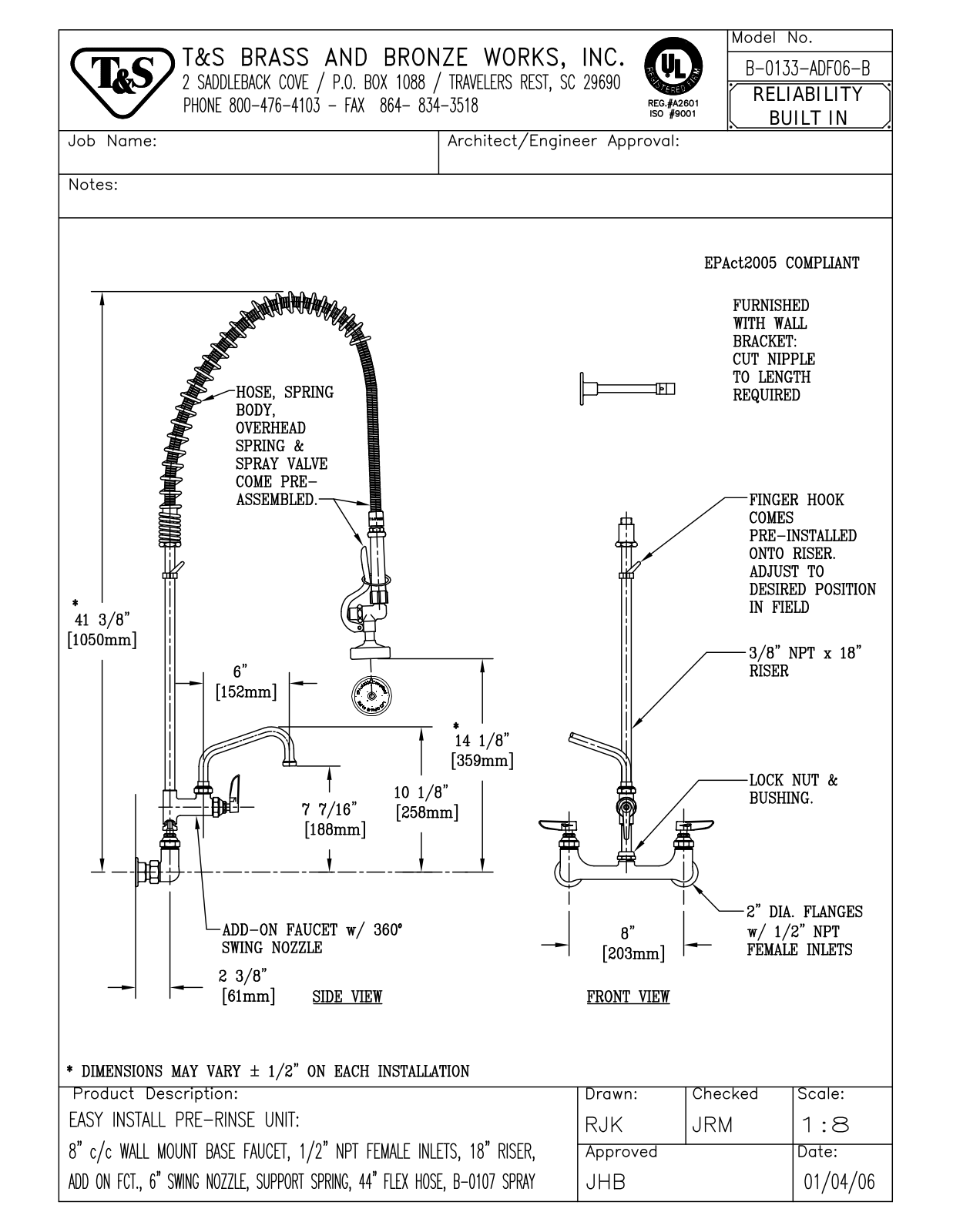 T&S Brass B-0133-ADF06-B User Manual