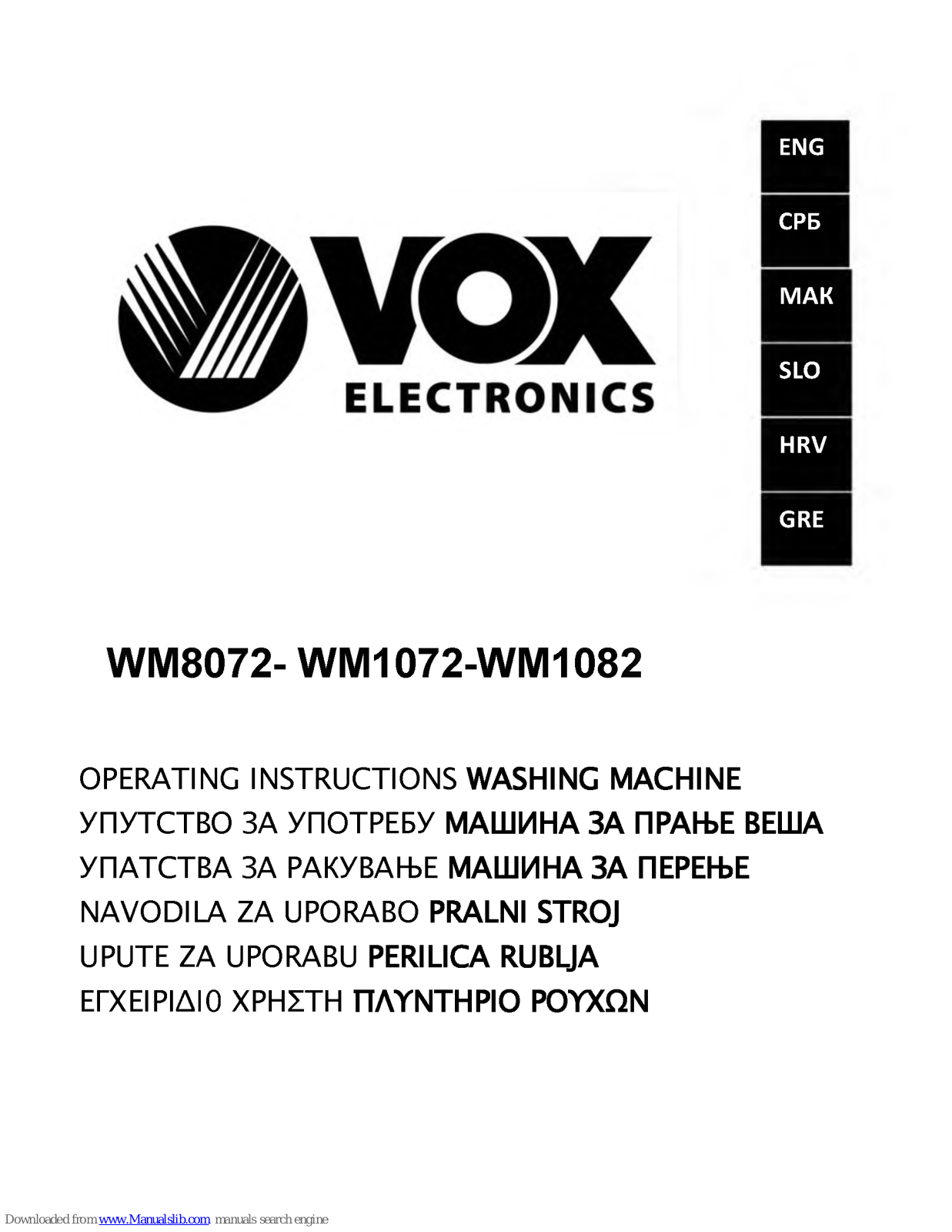 Vox WM8072, WM1072, WM1082 Washing Machine