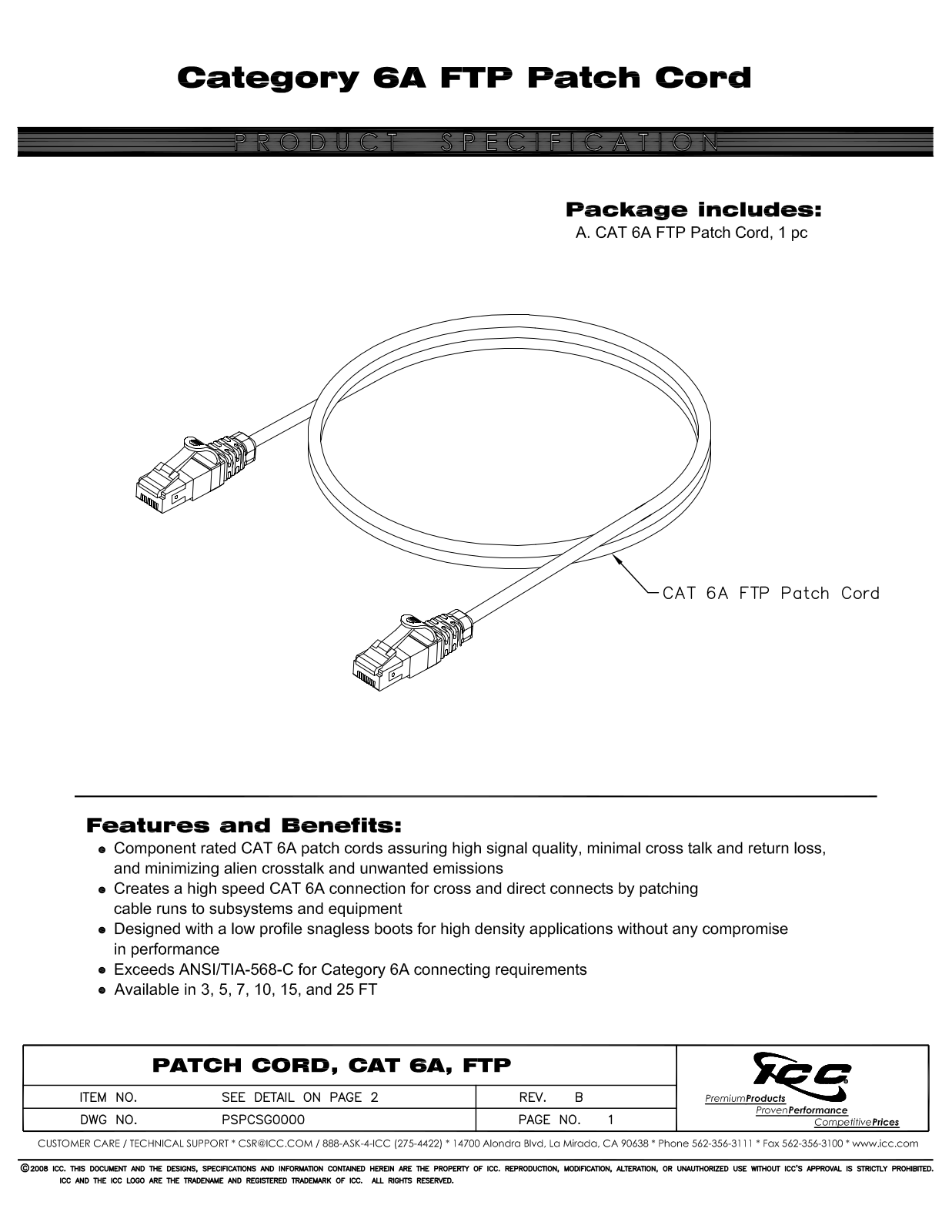 ICC ICPCSG25WH, ICPCSG25BL, ICPCSG15BL, ICPCSG25YL, ICPCSG25BK Specsheet