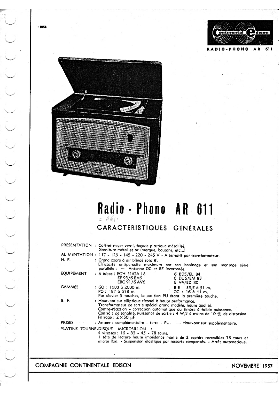 Continental Edison AR-611 Schematic