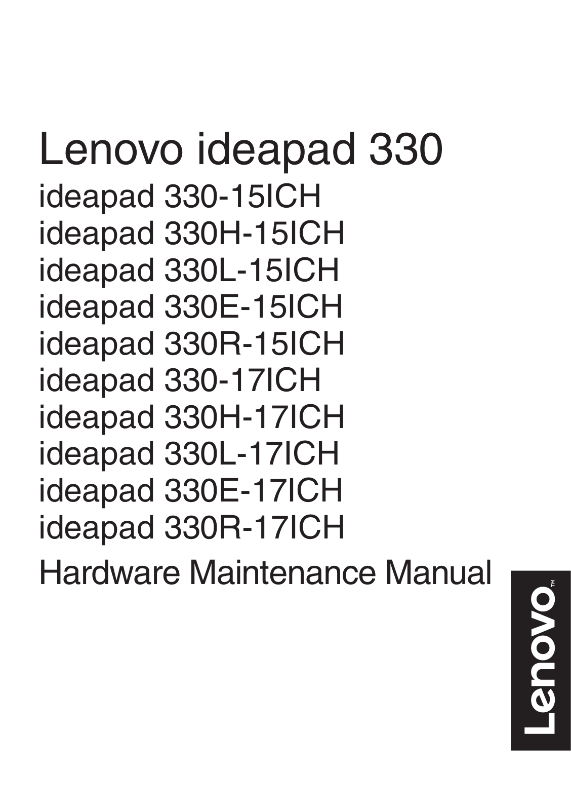 Lenovo ideapad 330-15ICH, ideapad 330H-15ICH, ideapad 330L-15ICH, ideapad 330E-15ICH, ideapad 330R-15ICH Hardware Maintenance Manual