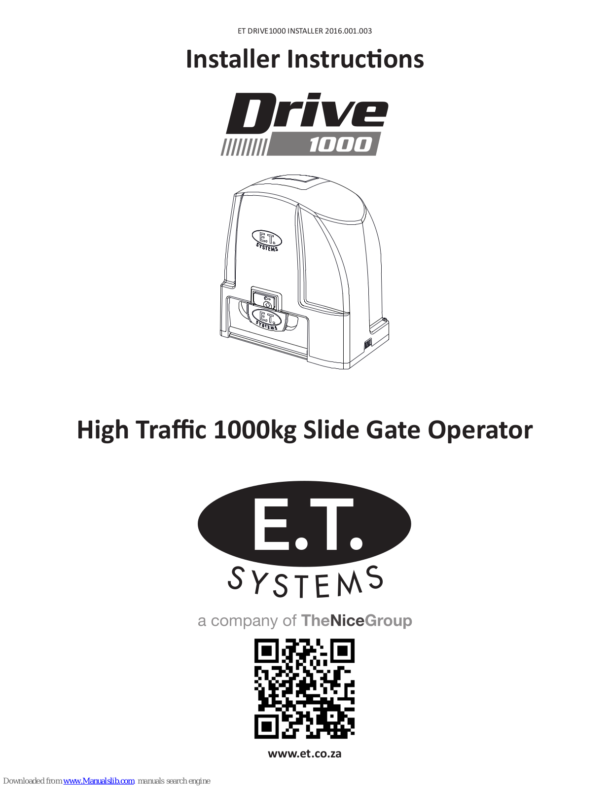 Et DRIVE 1000 Installer's Instructions