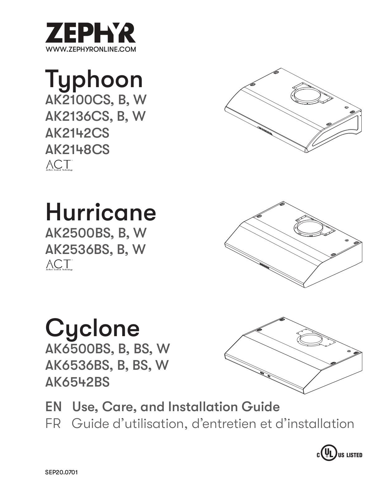 Zephyr AK2100CS, AK2100CB, AK2100CW, AK2136CS, AK2136CB Owner's Manual