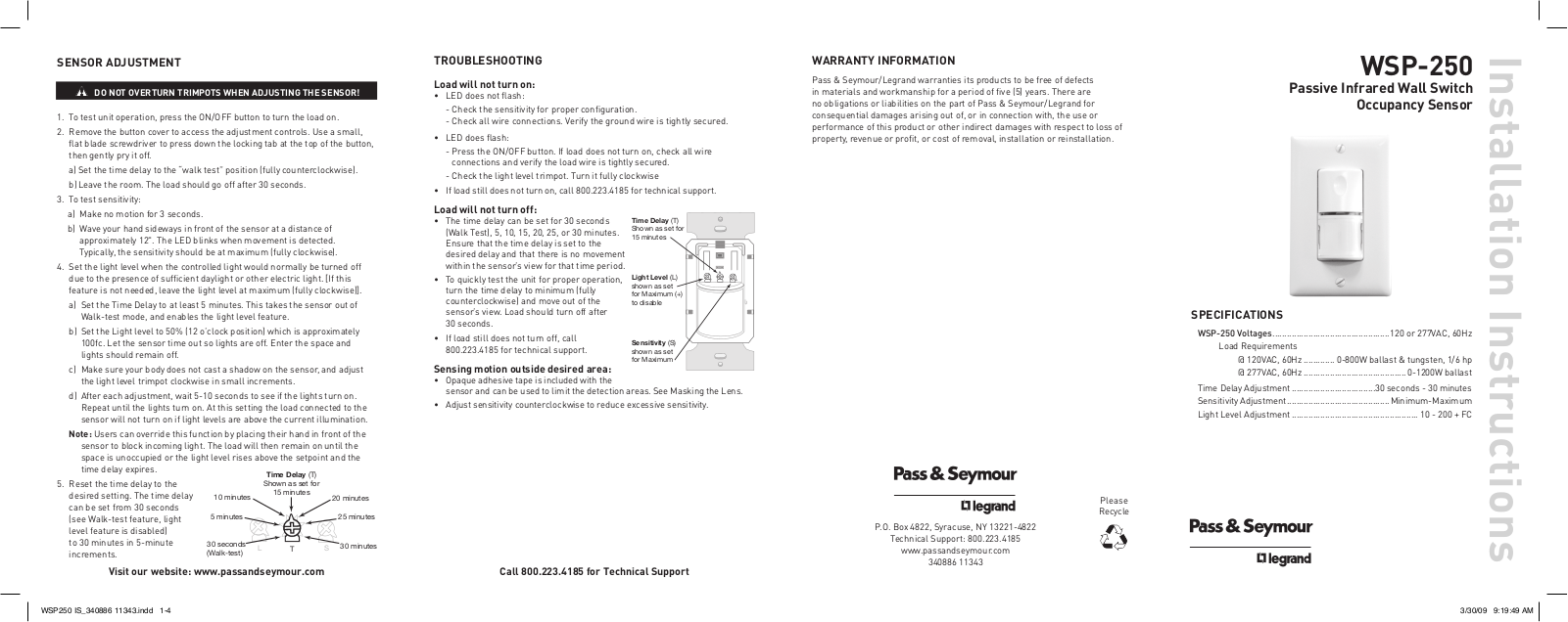 Legrand WSP-250 User Manual