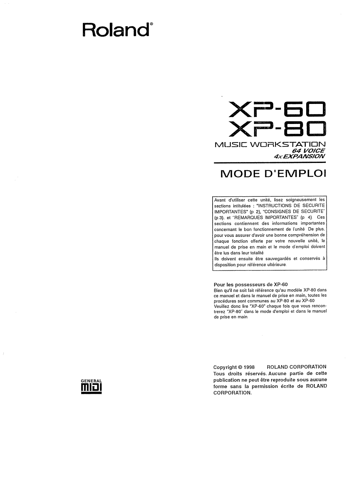 Roland XP-60 User Manual