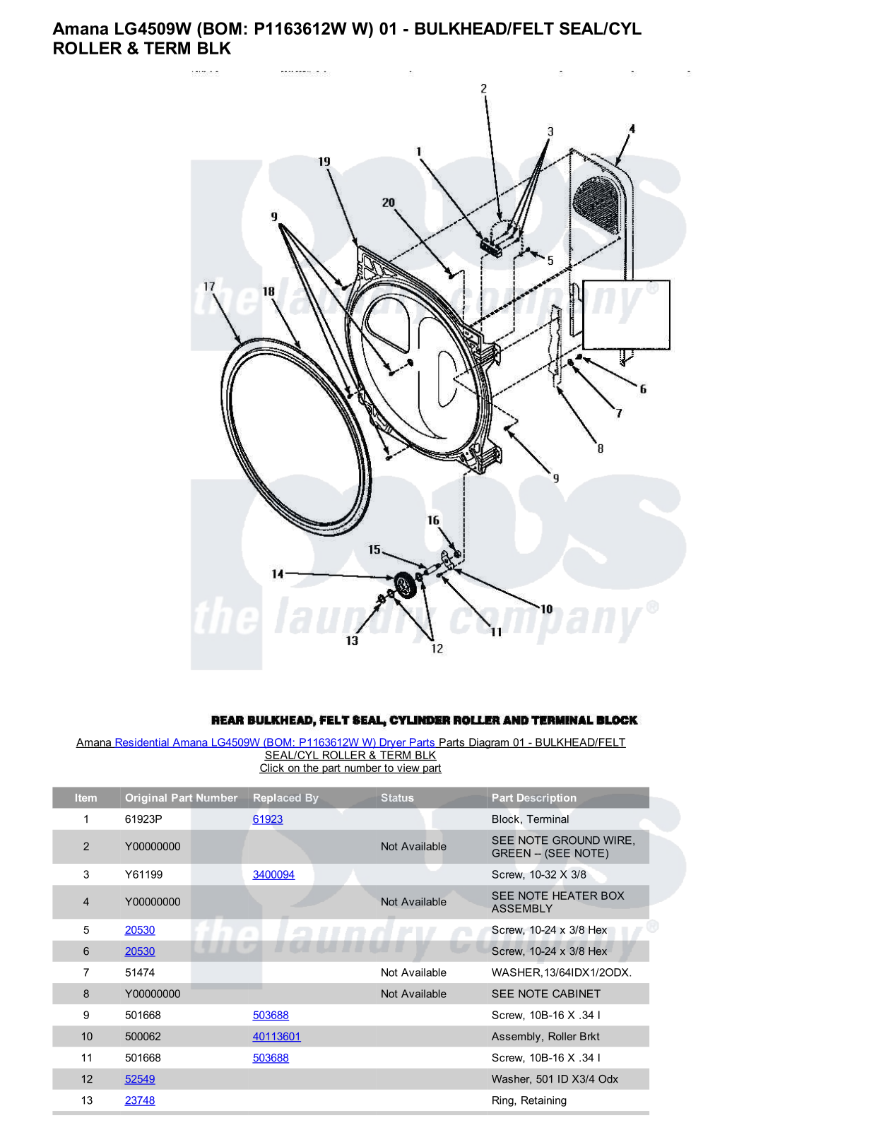 Amana LG4509W Parts Diagram