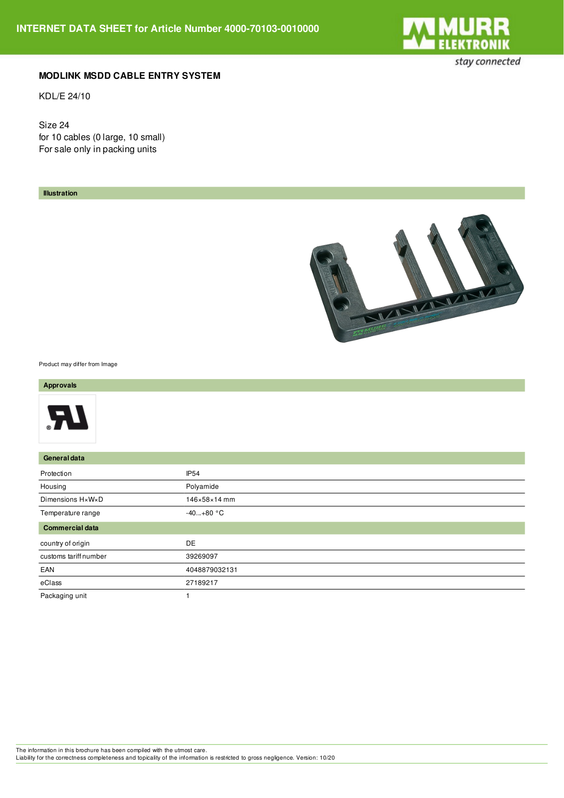 Murrelektronik 4000-70103-0010000 Data Sheet