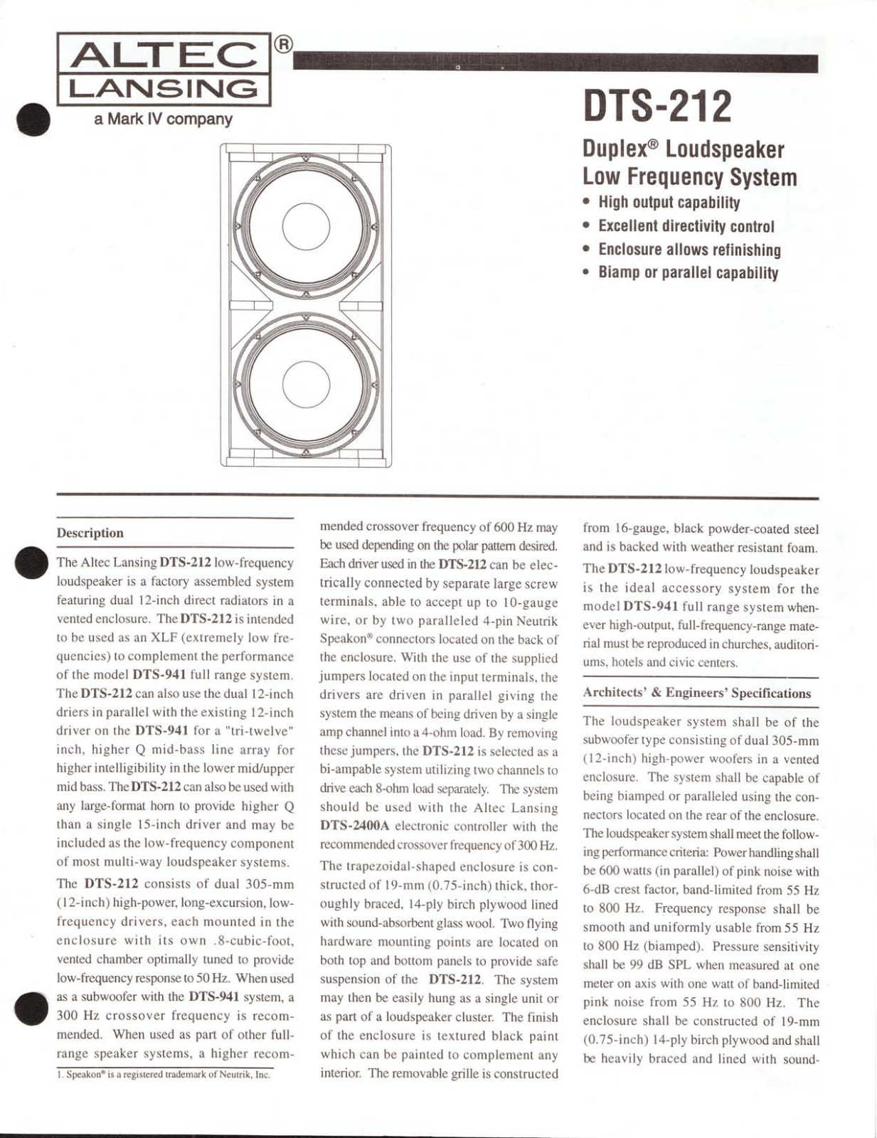 Altec lansing DTS-212 User Manual