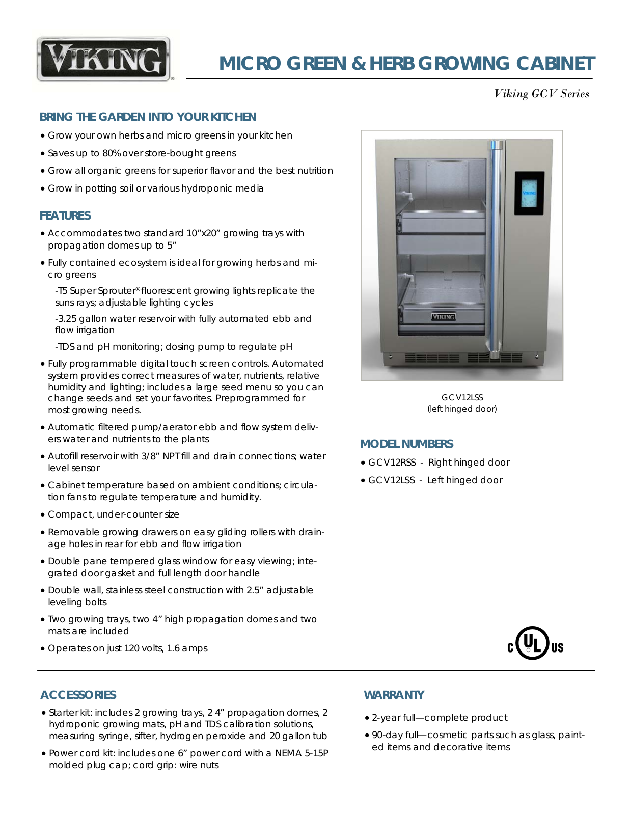 Viking GCV12LSS Specifications