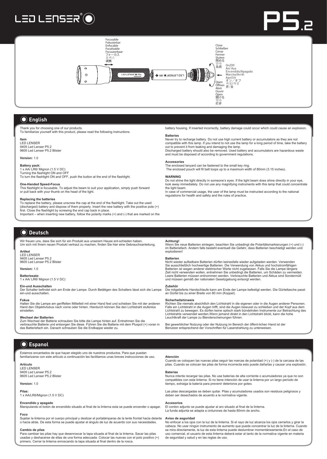 Ledlenser 9605, P5.2 User guide