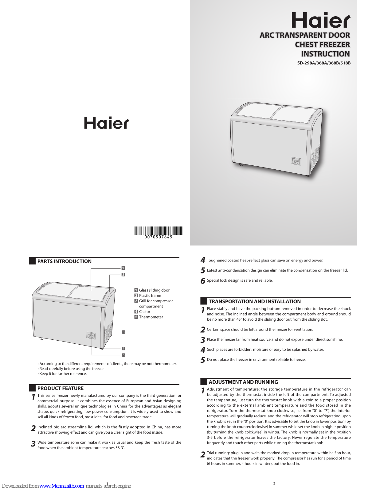 Haier SD-368A, SD-518B, SD-298A, SD-368B Instruction