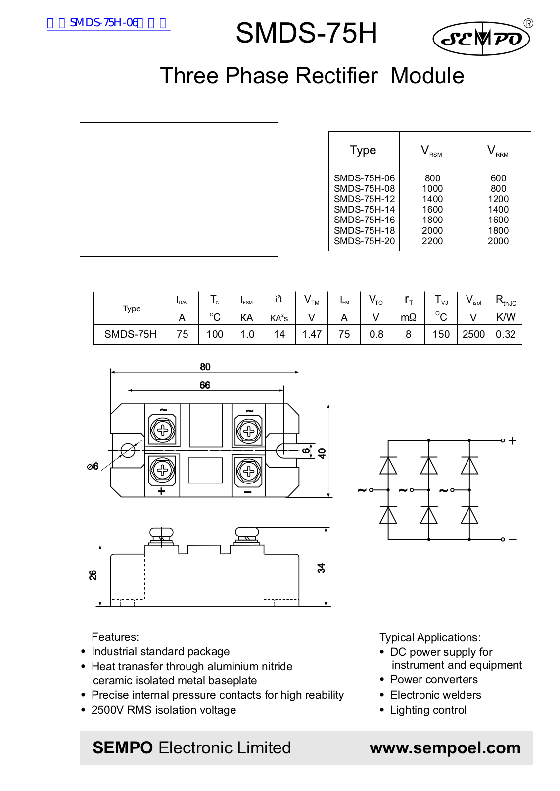 SEMPO SMDS-75H Technical data