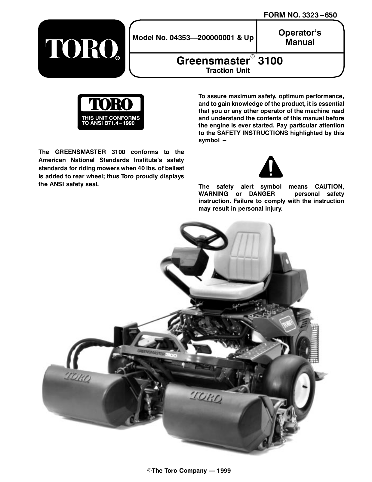 Toro 04353 Greensmaster 3100, 04354, Greensmaster 3100 Operator's Manual