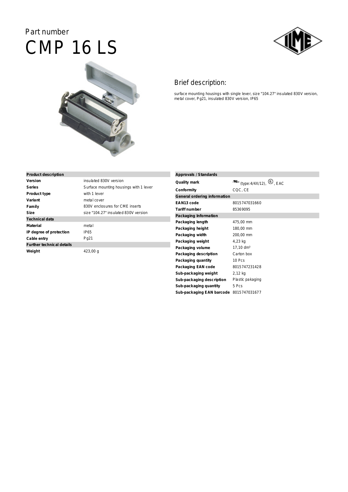 Datasheet CMP-16LS Datasheet (ILME) - ManualMachine.com