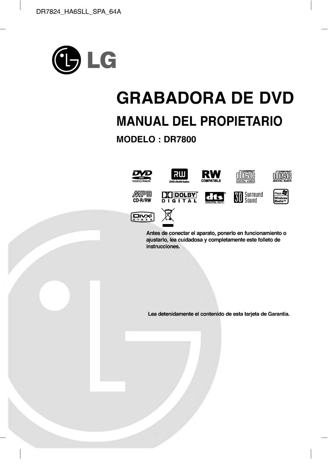 Lg DR7800 User Manual