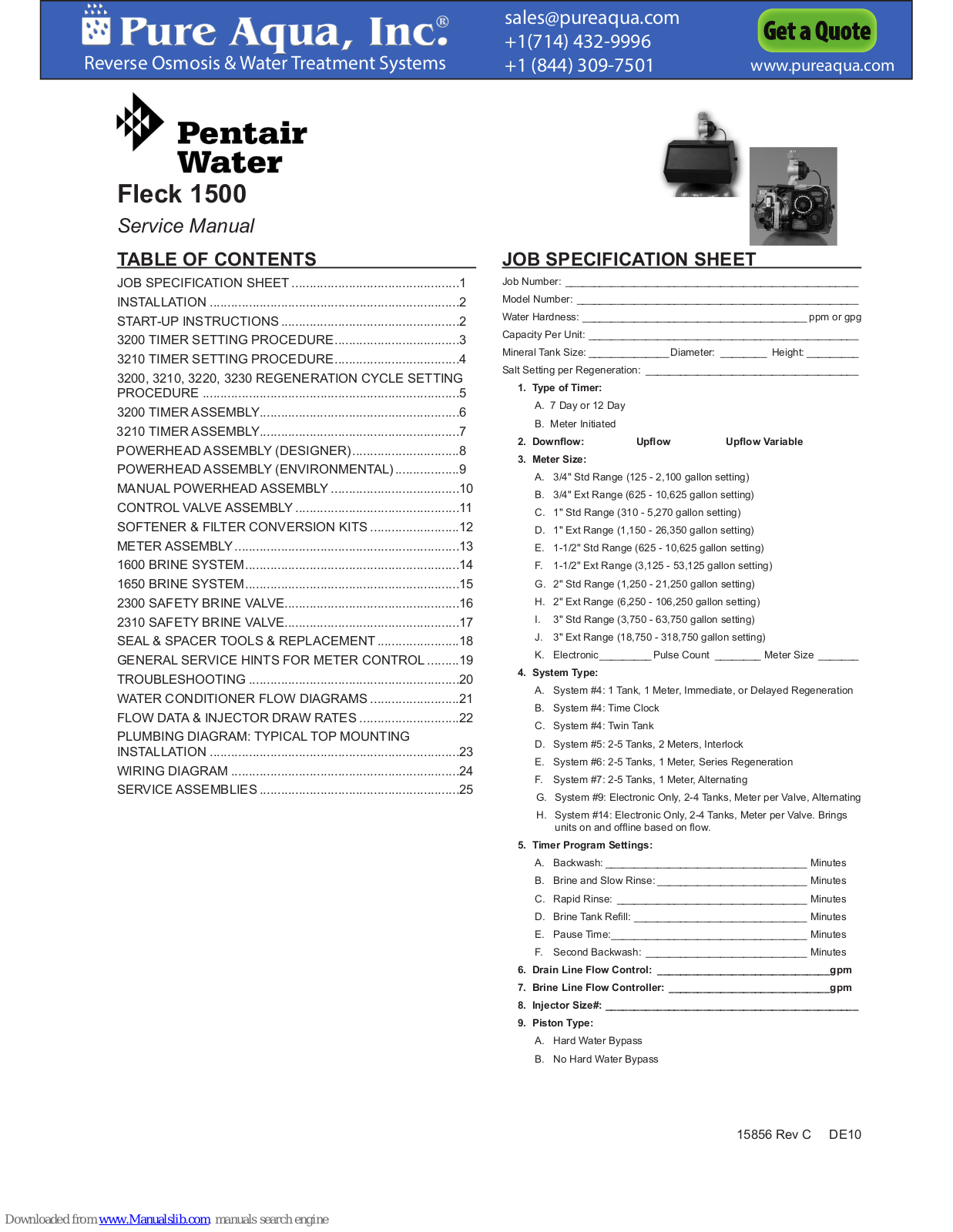 Pure Aqua Fleck 1500 Service Manual