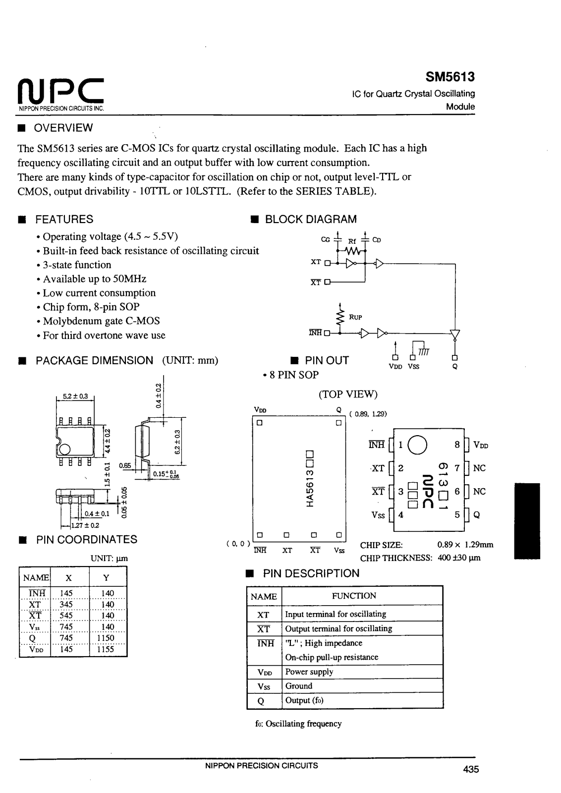 NPC SM5613H1, SM5613H1S, SM5613K1, SM5613K1S, SM5613N1 Datasheet