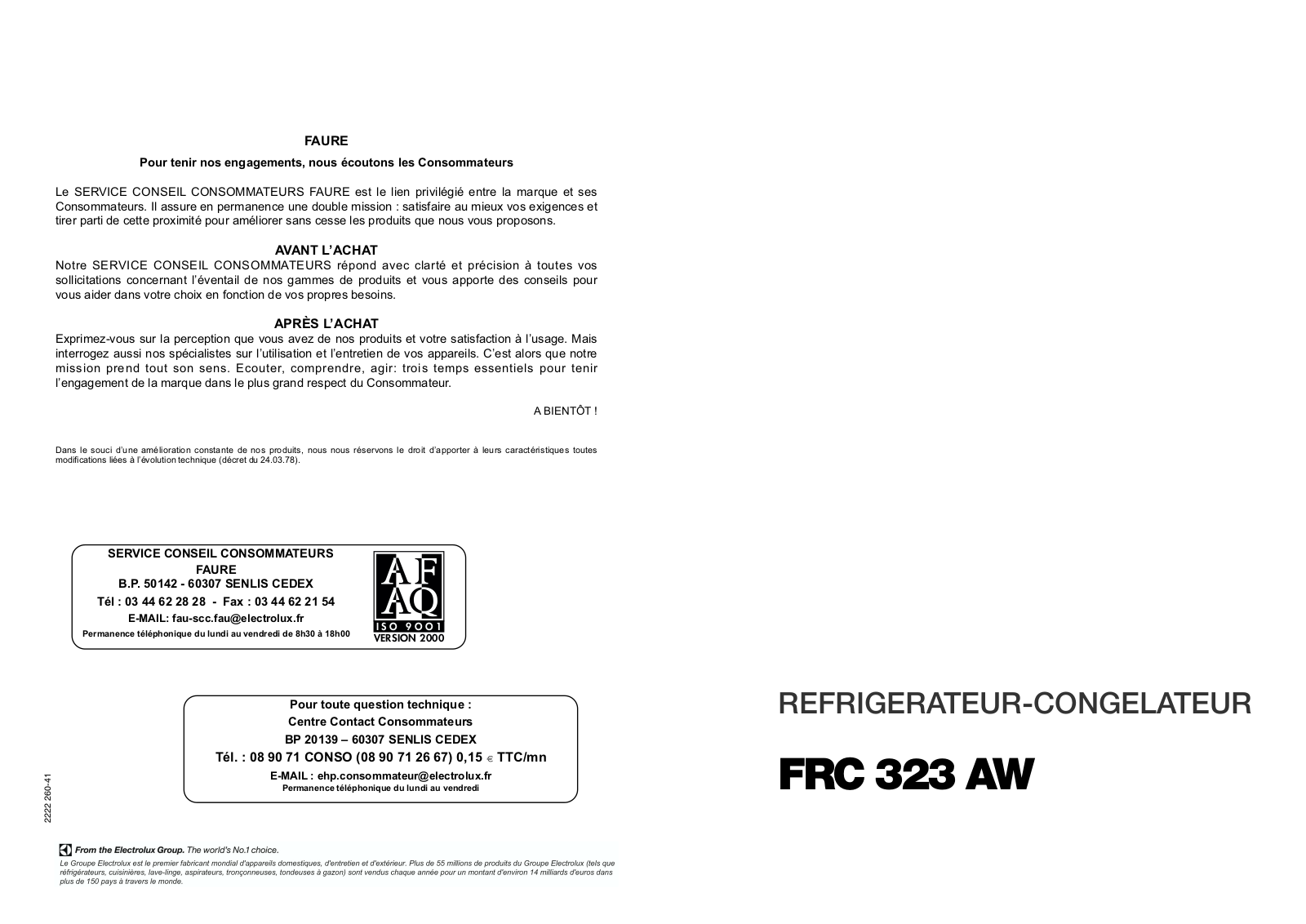 Faure FRC323AW User Manual