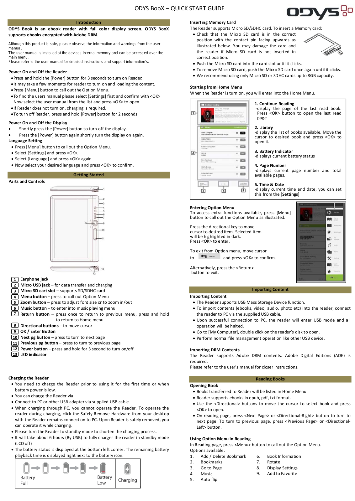 Odys Boox Quick Start Guide