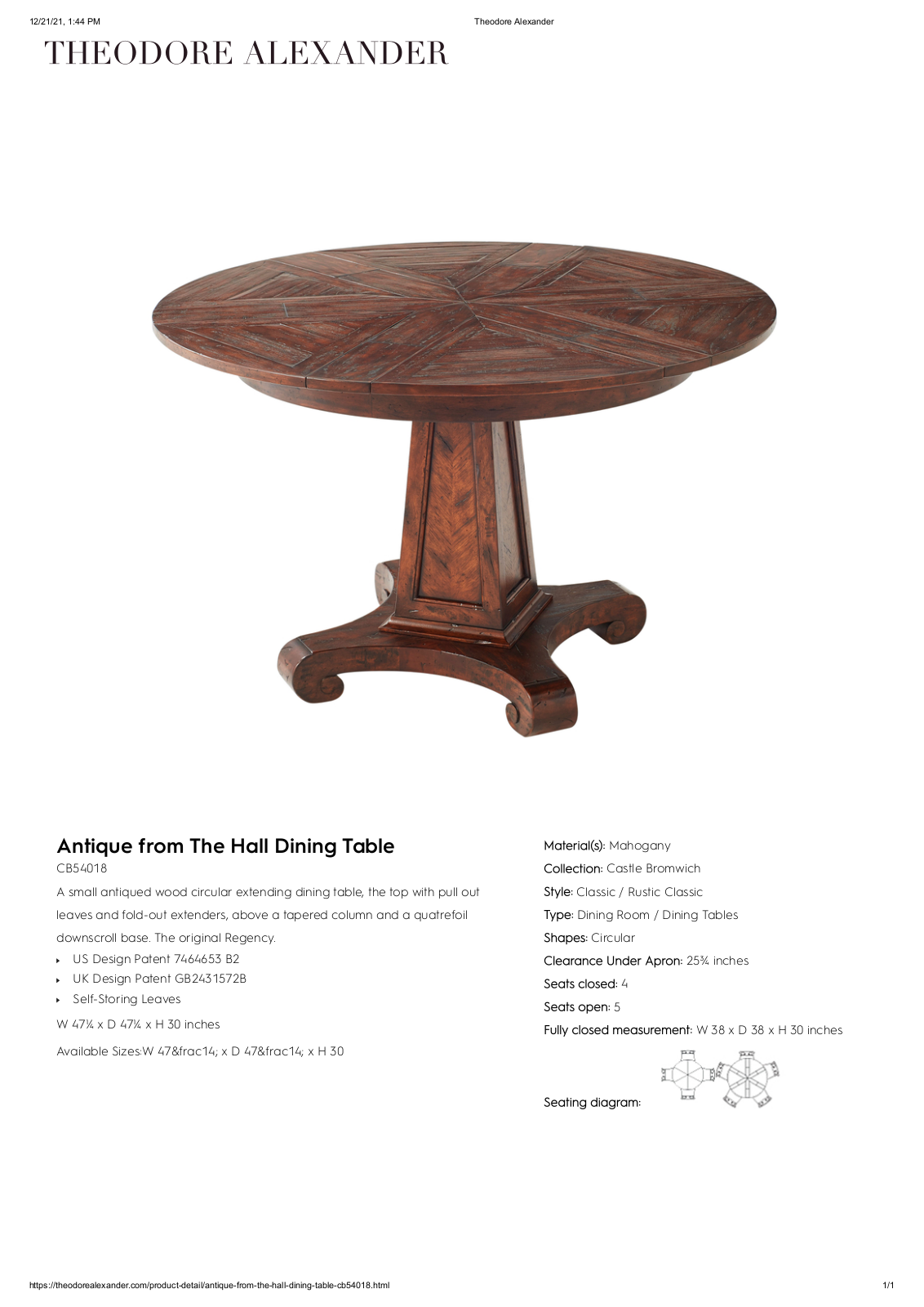 Theodore Alexander FPLJ1019 Specifications - ManualMachine.com