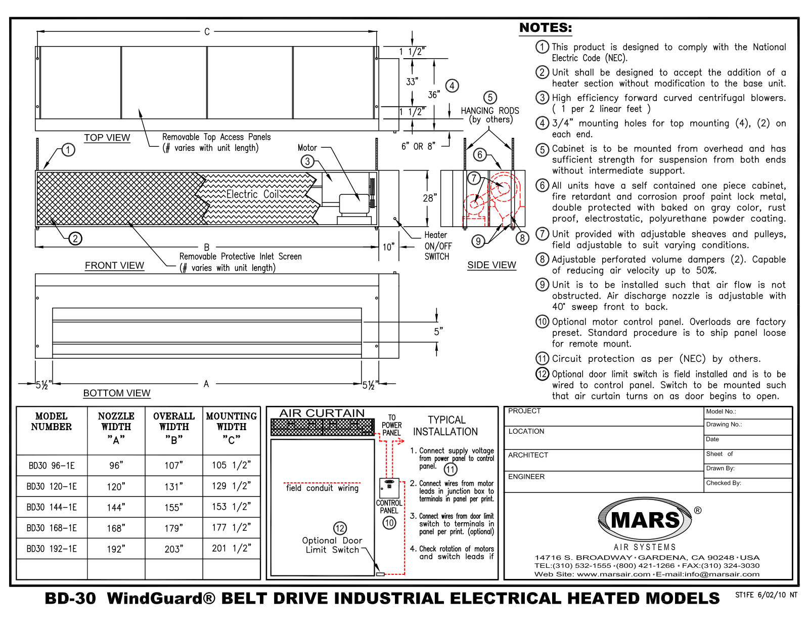 Mars Air BD30144-1E, BD30 120-1E User Manual