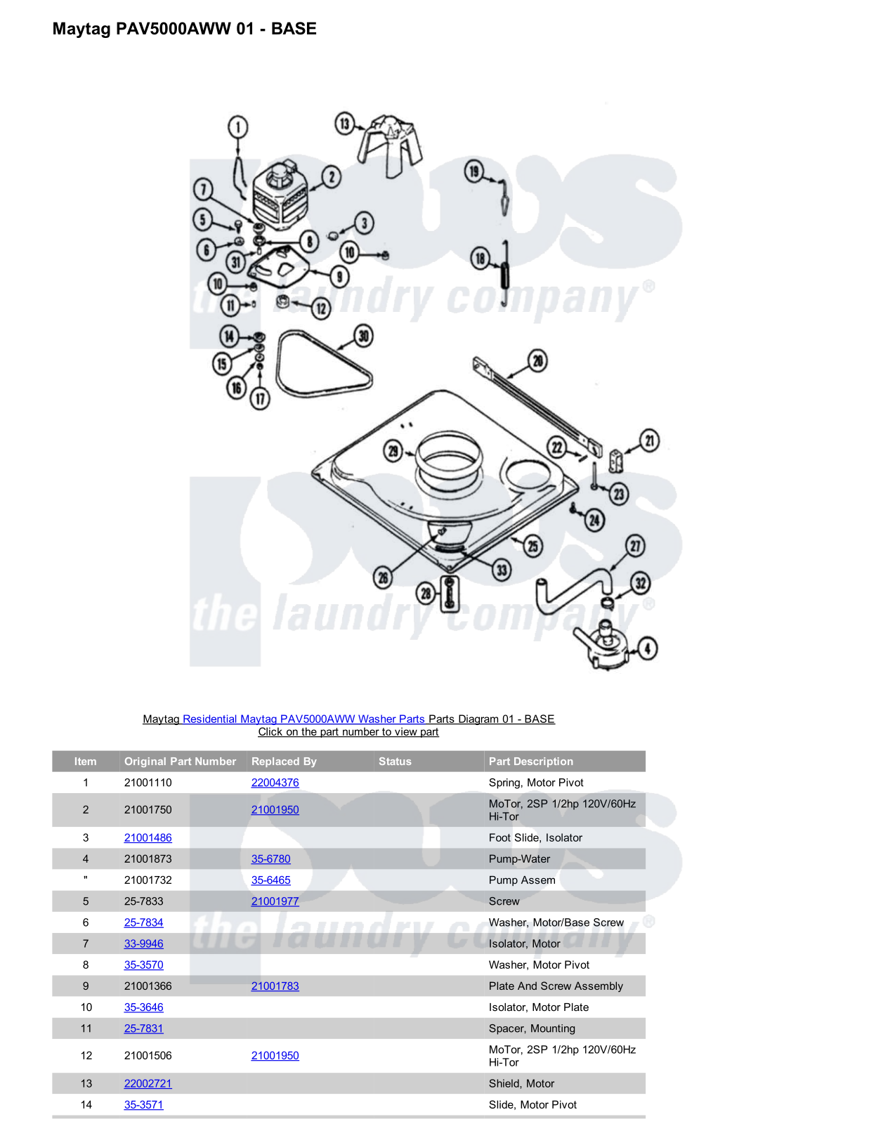 Maytag PAV5000AWW Parts Diagram