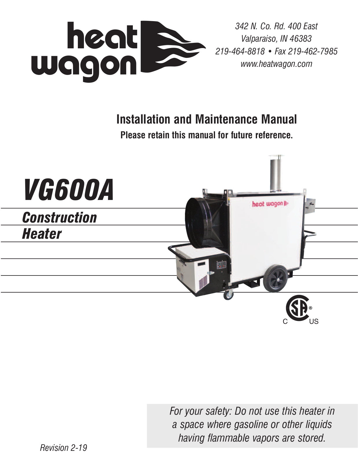 Heat Wagon VG600A User Manual