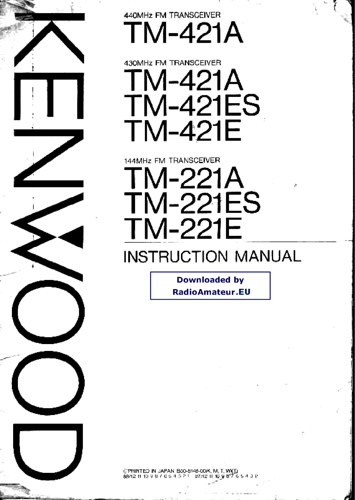 Kenwood TM221, TM421 User Manual