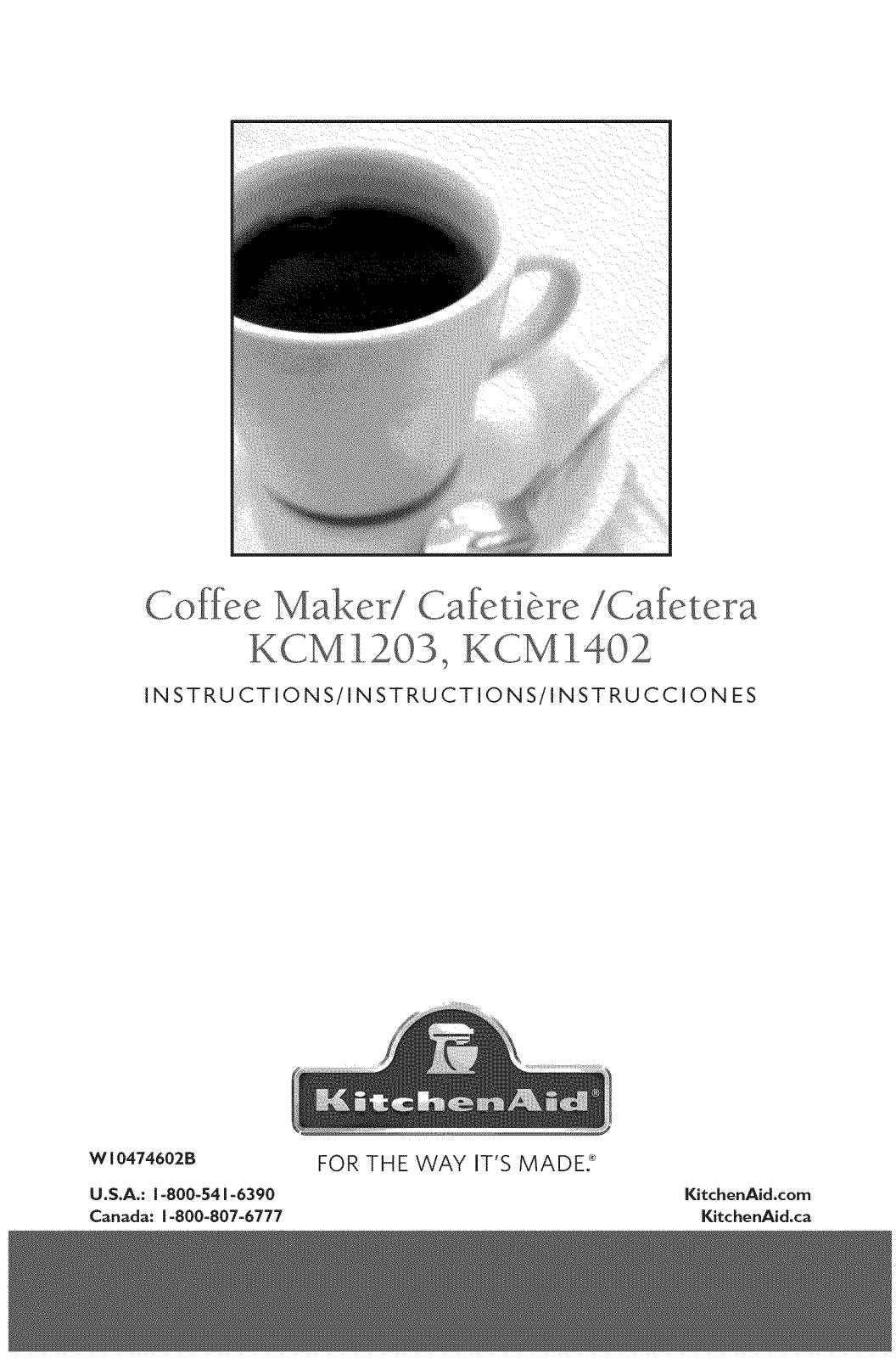 KitchenAid KCM1203OB0, KCM1402OB0, KCM1402CS0, KCM1402QG0, KCM1402ES0 Owner’s Manual