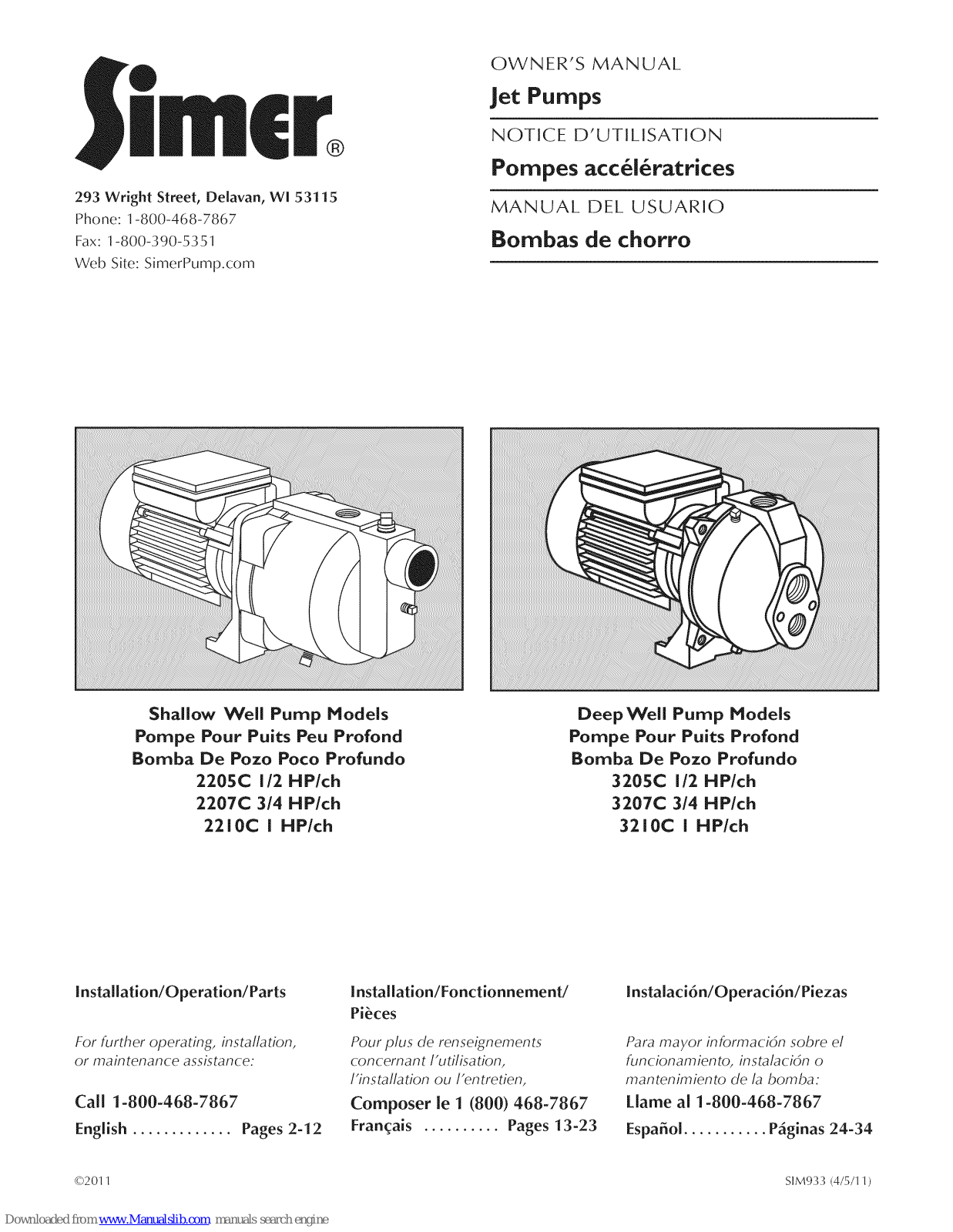 Simer 3205C, 3210C, 3207C, 2210C Owner's Manual - ManualMachine.com