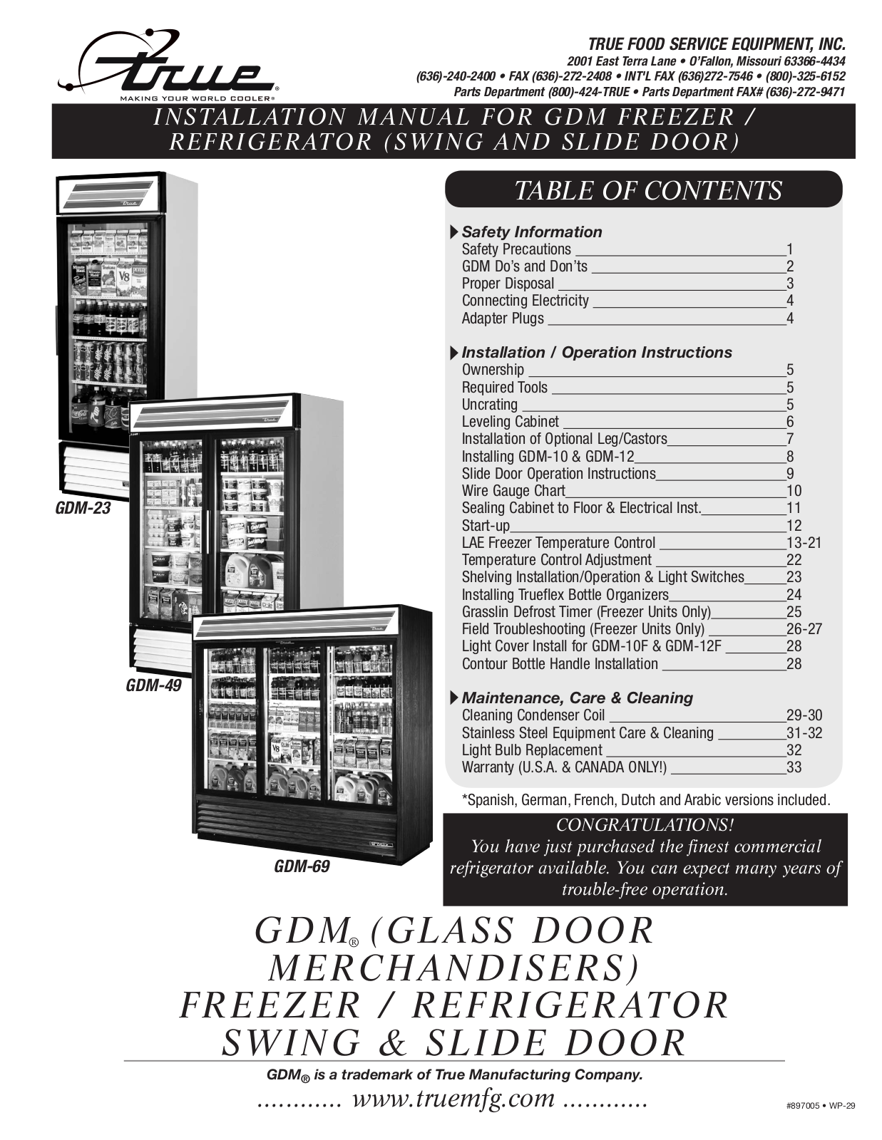 True GDM-7FR Installation Manual