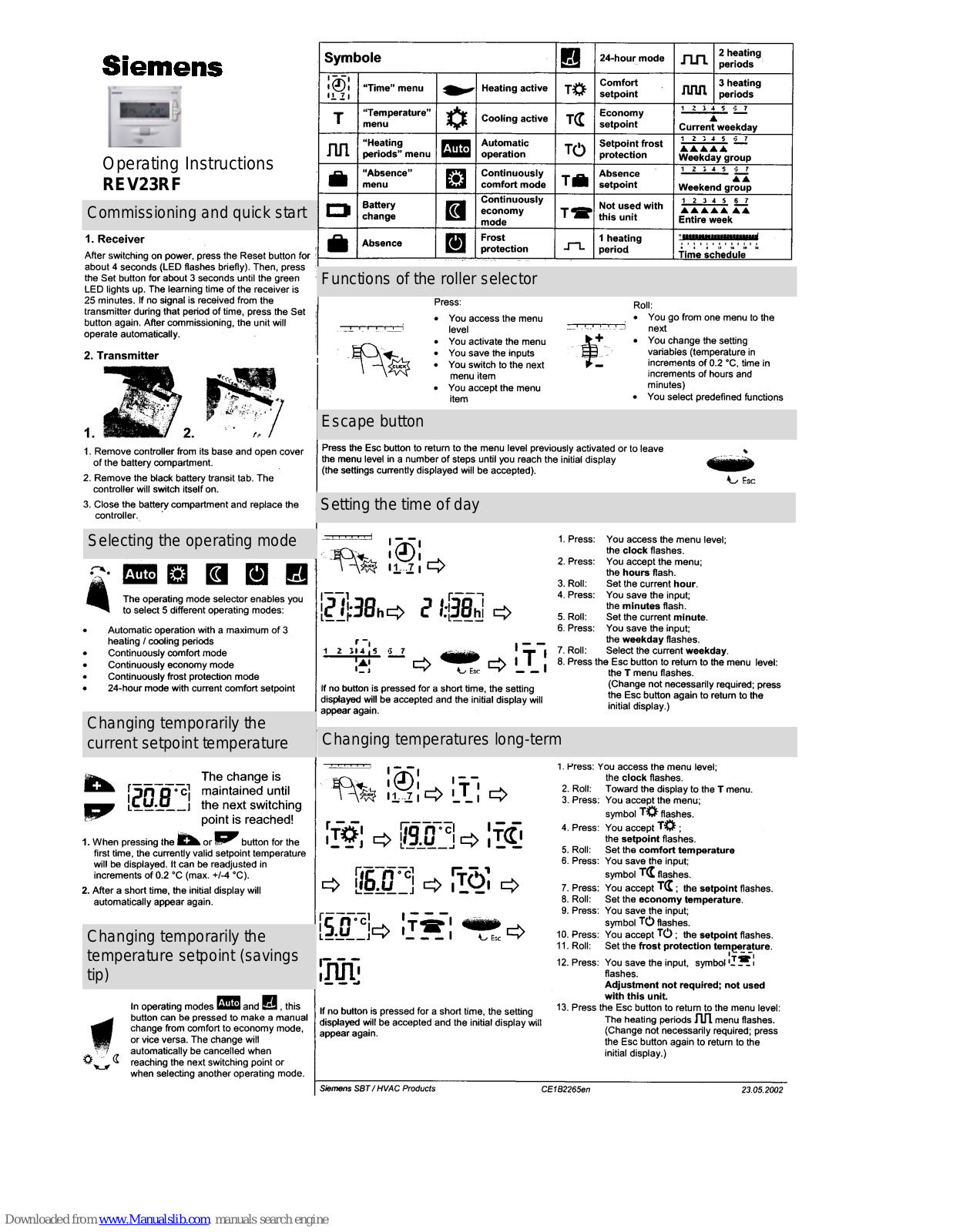 Siemens REV23RF Operating Instructions Manual