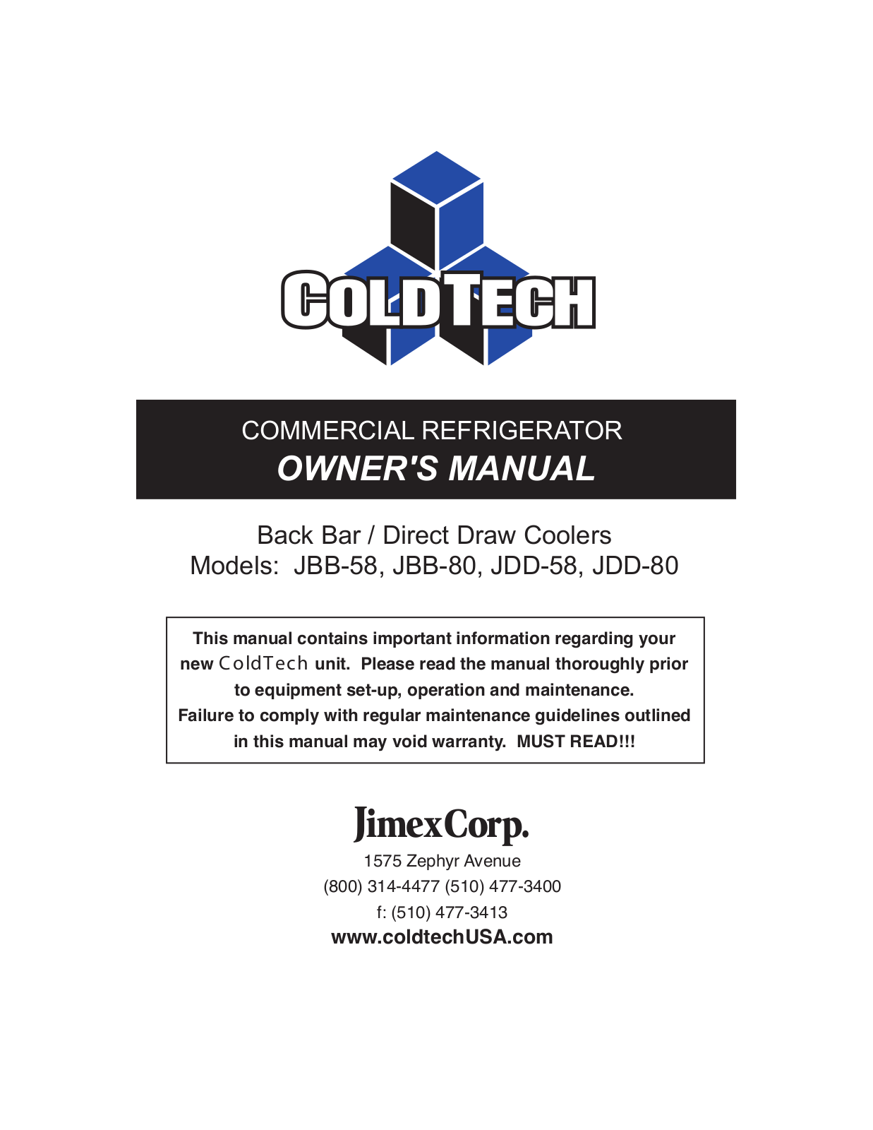 ColdTech JDD-80, JDD-58, JBB-58, JBB-80 User Manual