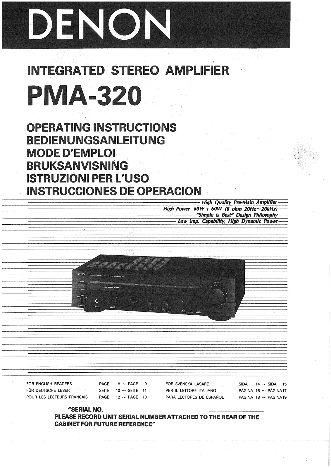 Denon PMA-320 Owner's Manual