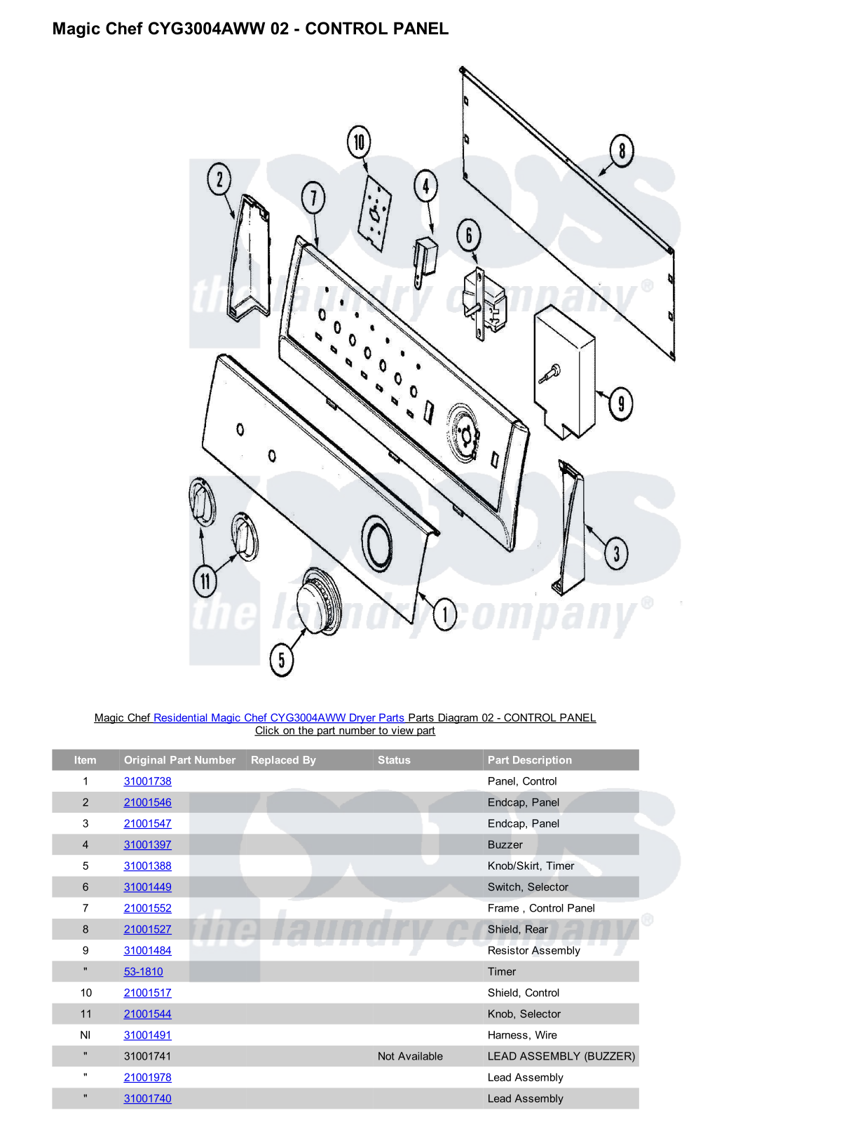 Magic Chef CYG3004AWW Parts Diagram