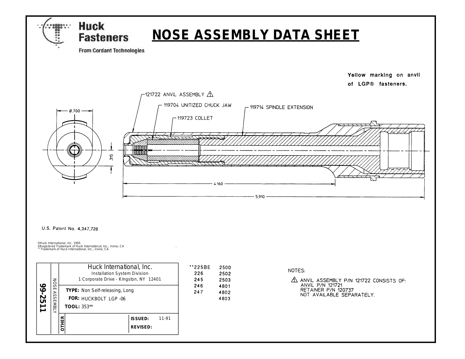 huck 99-2511 DATA SHEET