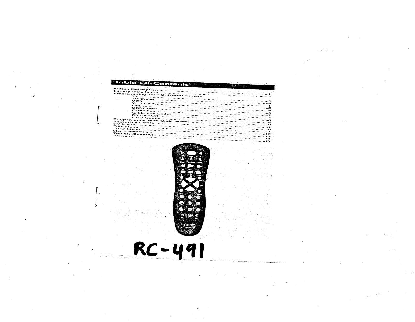 Coby Electronics RC-491 Owners manual